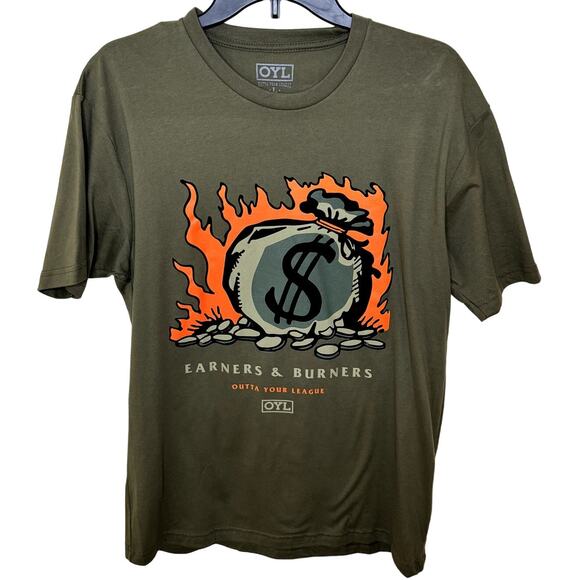 OYL Other - OYL Outta Your League Mens Olive & Orange Short Sleeve Crew Neck T-Shirt Size L